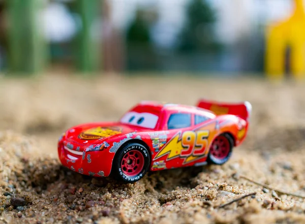 Poznan Poland Mar 2021 Red Lightning Mcqueen Toy Model Sport — Stock Photo, Image