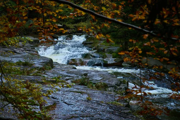 Vista Otoño Del Río Mumlava Cascadas Cerca Harrachov — Foto de Stock