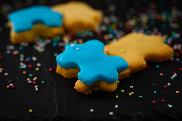 Selective Focus Shot Delicious Cookies Sprinkles Icing — Stock Photo, Image