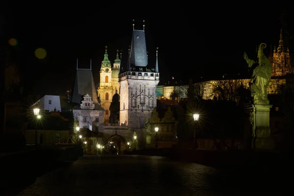 Prague Czech Republic Nov 2020 Charles Bridge Prague Castle Night — Stock Photo, Image