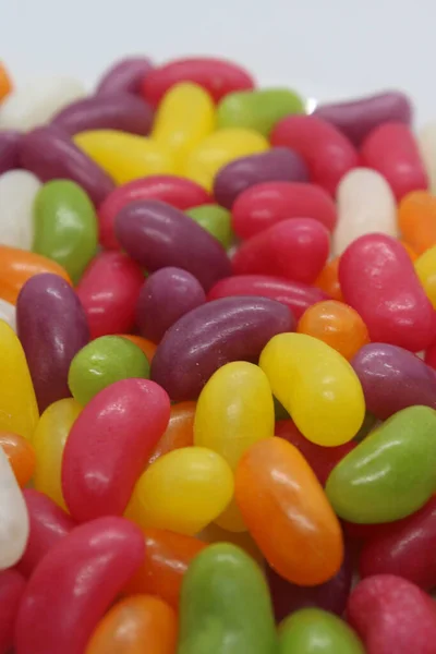 Uma Vista Superior Feijão Doce Colorido Delicioso — Fotografia de Stock