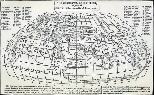 Een Illustratie Van Wereldkaart Volgens Ptolemaeus — Stockfoto