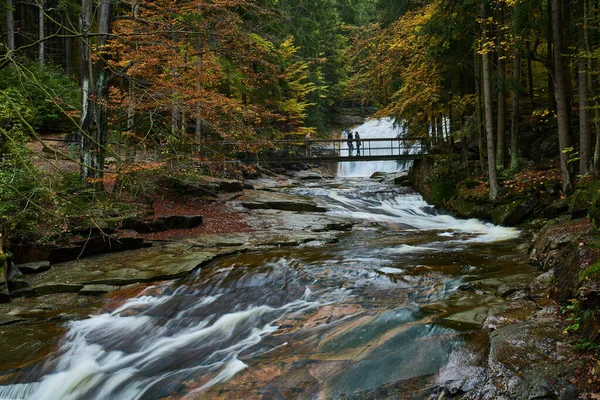 Vista Otoño Del Río Mumlava Cascadas Cerca Harrachov — Foto de Stock