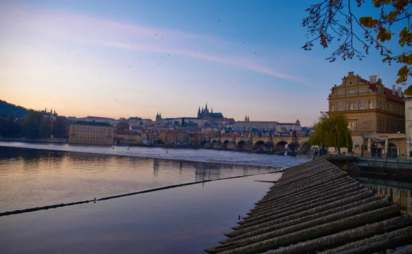 Panorama Utsikt Över Prags Historiska Centrum Runt Floden Vltava — Stockfoto