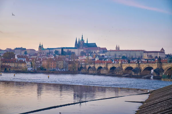 Panorama Vue Centre Historique Prague Autour Rivière Vltava — Photo