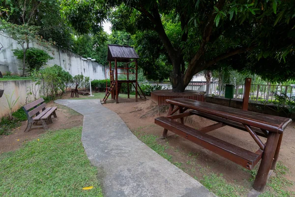 Beautiful View Children Playground Activities Public Park Surrounded Green Trees — Stock Photo, Image