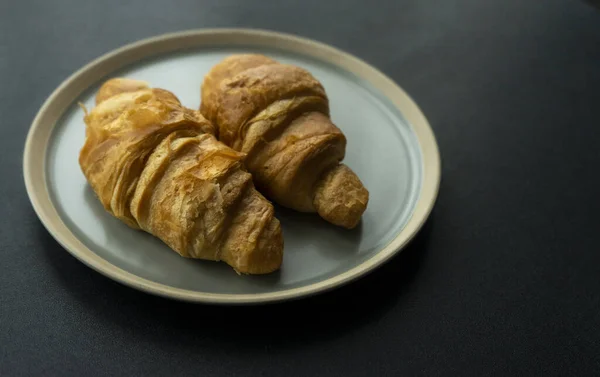 Plate Homemade Croissants Table — Stock Photo, Image