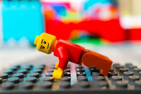 Poznan Poland Mar 2021 Lego Man Doing Push Ups Workout — Stock Photo, Image