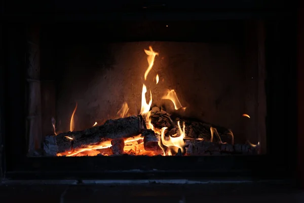 Une Belle Cheminée Avec Bois Chauffage — Photo