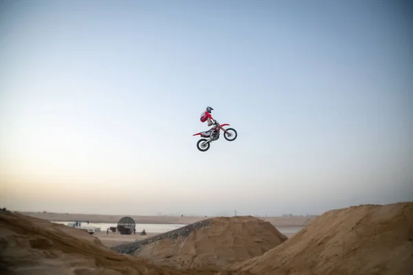 Dubai Förenade Arab Emirater Jan 2021 Freestyle Motorcross Ryttare Och — Stockfoto