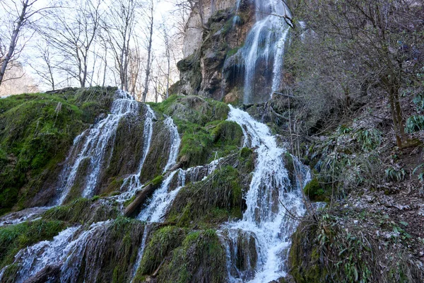 森の山の中の美しい滝の素敵なショット — ストック写真