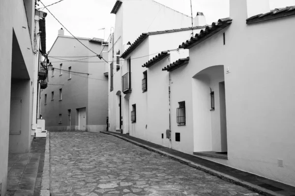 Grayscale Shot Old Buildings Gloomy Day Spain — Stock Photo, Image