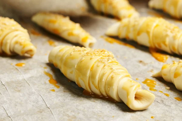 Closeup Shot Raw Homemade Croissant Rolls — Stock Photo, Image