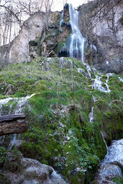 Pionowe Ujęcie Wodospadu Leśnych Górach — Zdjęcie stockowe