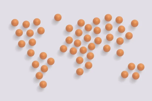 用橙色的小球展示了一张包含所有大洲的世界地图 — 图库照片