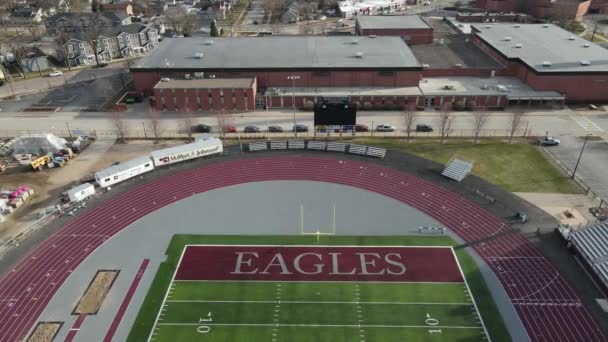 Luchtfoto Van Universiteit Van Wisconsin Crosse College Voetbal Track Stadion — Stockvideo