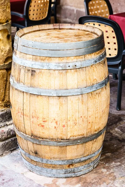 Closeup Shot Wooden Old Shabby Barrel Stone Floor — Foto de Stock