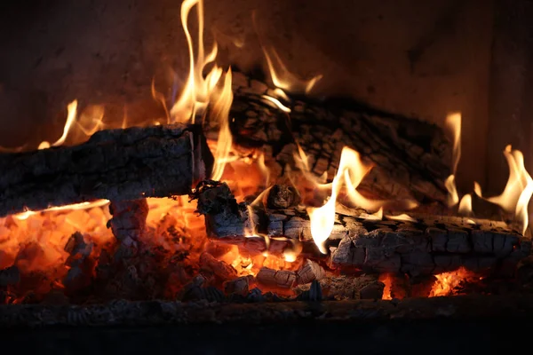 Une Belle Cheminée Avec Bois Chauffage — Photo