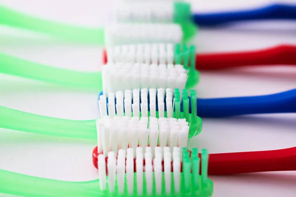 Shot Toothbrushes Row Isolated White Background — Stock Photo, Image