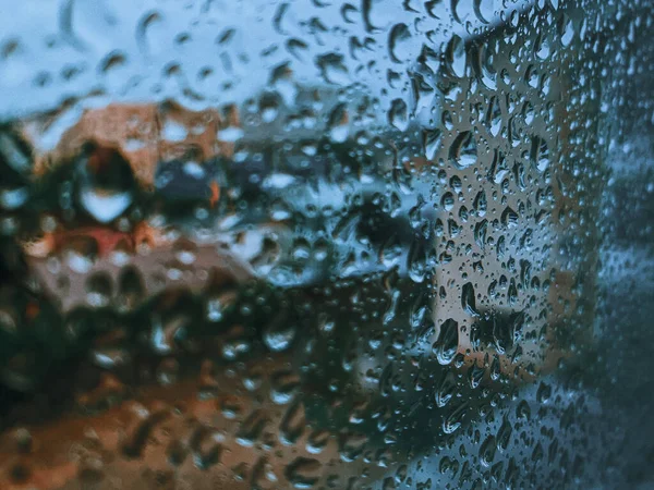 Tiro Close Gotas Chuva Uma Janela — Fotografia de Stock