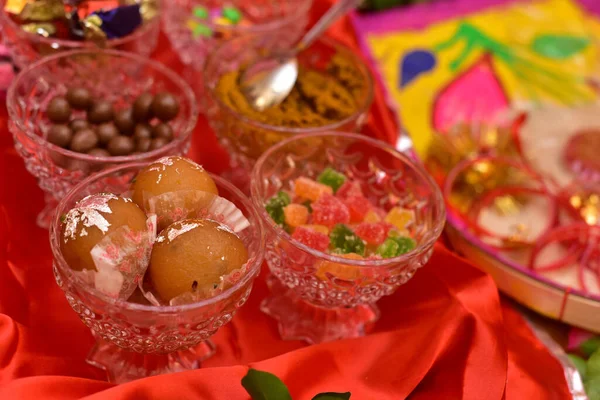 Closeup Shot Various Sweets Indian Wedding Rituals — Stock Photo, Image