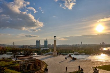 BELGRADE, SERBIA - Mar 15, 2021: Pobednik is a monument in the Upper Town of the Belgrade Fortress, built to commemorate Serbia's victory over the Ottoman and Austro-Hungarian Empire. clipart