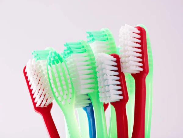 Close Shot Group Toothbrushes Isolated White Background — Stock Photo, Image