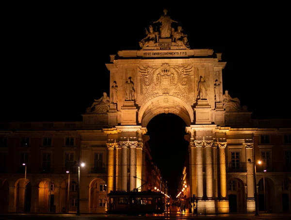 Une Vue Nuit Sur Arche Triomphe Sur Place Commerce Lisbonne — Photo
