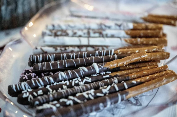 Primer Plano Deliciosos Palitos Chocolate Caramelo — Foto de Stock