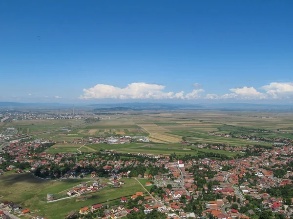 Una Hermosa Vista Aérea Ciudad Brasov Día Soleado Rumania —  Fotos de Stock
