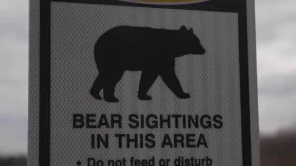 湖公園の野生動物でこの地域の警告標識のクマの目撃 — ストック動画