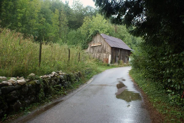 スロベニアのトリグラフ国立公園にある建物や緑の美しい山岳風景 — ストック写真