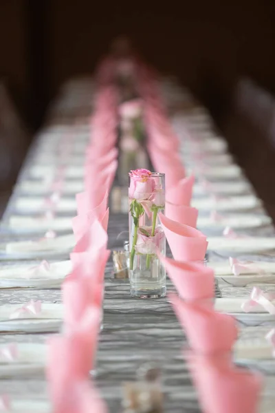 Роскошный Элегантный Стол Пустой Набор Вечеринки Свадебной Церемонии Ресторане — стоковое фото