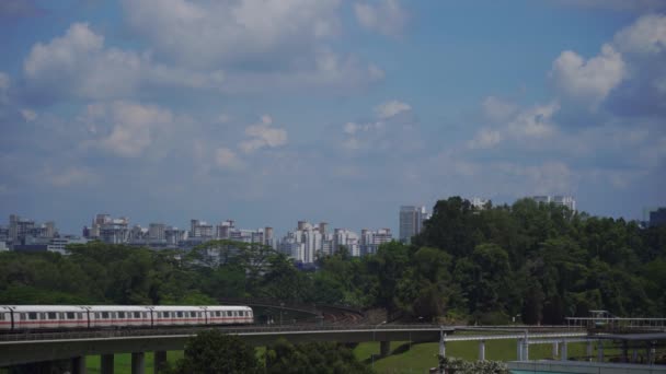 Pociąg Mrt Wzniesieniach Światowej Klasy Transport Publiczny Singapuru Poziome Sho — Wideo stockowe