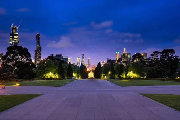 Una Vista Panorámica Ciudad Melbourne Durante Noche Australia — Foto de Stock