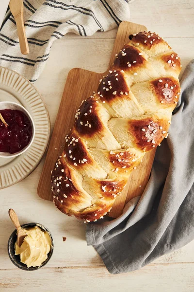 Una Vista Superior Vertical Del Delicioso Pan Levadura Dulce Con — Foto de Stock