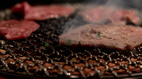 Close Shot Cooking Meat Grill — Stock Photo, Image