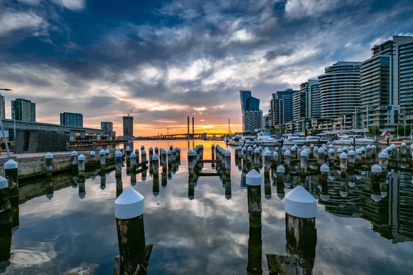 Une Vue Panoramique Sur Port Docklands Pendant Coucher Soleil Melbourne — Photo