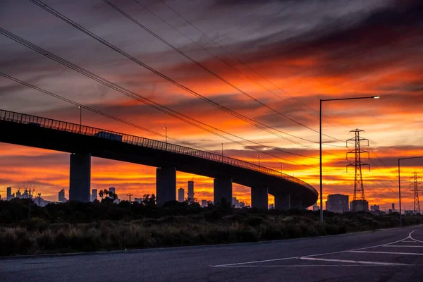 Een Schilderachtig Uitzicht Melbourne Stad Tijdens Zonsondergang Australië — Stockfoto