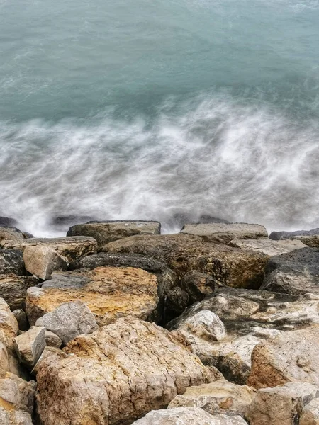 Primer Plano Piedra Breakwater Playa Valencia España —  Fotos de Stock