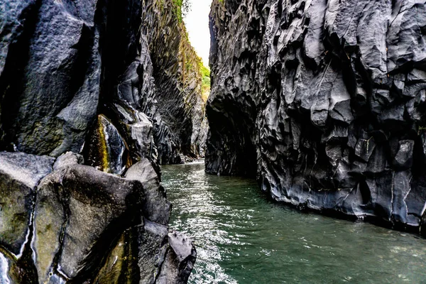 Gole Dell Alcantara Messina Sicilia Itália Rochas Azuis Rio Lava — Fotografia de Stock