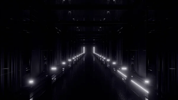 Återgivning Mörk Hall Med Starkt Ljus Perfekt För Sci Bakgrunder — Stockfoto