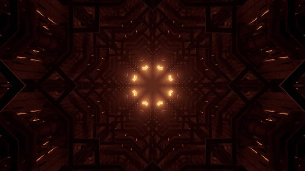 幾何学的形状と茶色のLedライトを備えた未来的な背景の3Dレンダリング — ストック写真