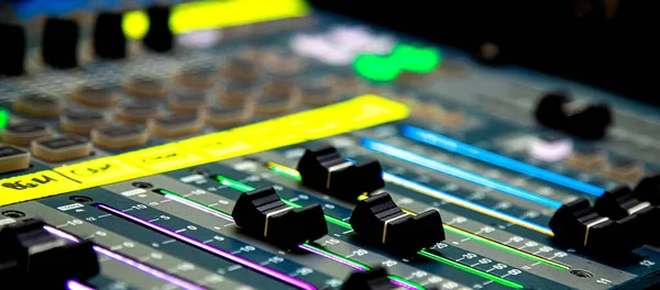 Closeup Shot Sliders Buttons Audio Mixing Desk Live Event — Stock Photo, Image