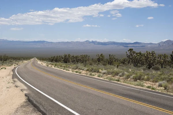 Longa Estrada Asfalto Linha Reta Através Paisagem Deserto Death Valley — Fotografia de Stock