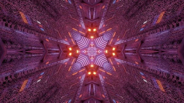 Renderelés Hűvös Futurisztikus Kaleidoszkópos Minták Háttér Lila Narancs Színekben — Stock Fotó