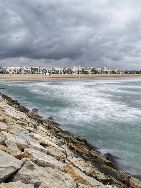 Primer Plano Piedra Breakwater Playa Valencia España — Foto de Stock