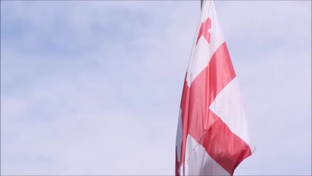 Gros Plan Drapeau Géorgie Dans Les Airs Pendant Lumière Jour — Video