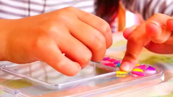 Closeup Child Playing Making Mosaic — Stock Video