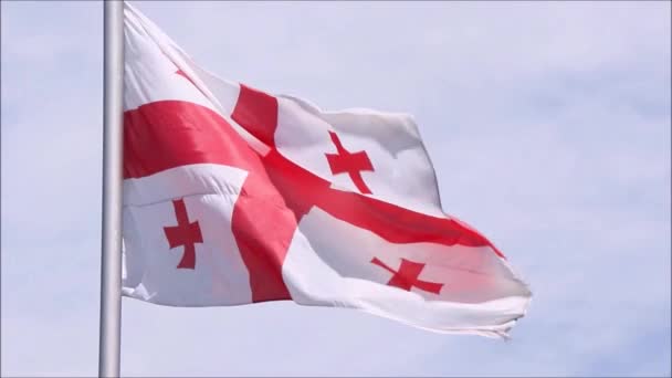 Ένα Κοντινό Πλάνο Της Σημαίας Της Γεωργίας Στον Αέρα Κατά — Αρχείο Βίντεο